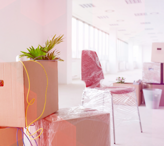 Office equipment being moved into a business rental property