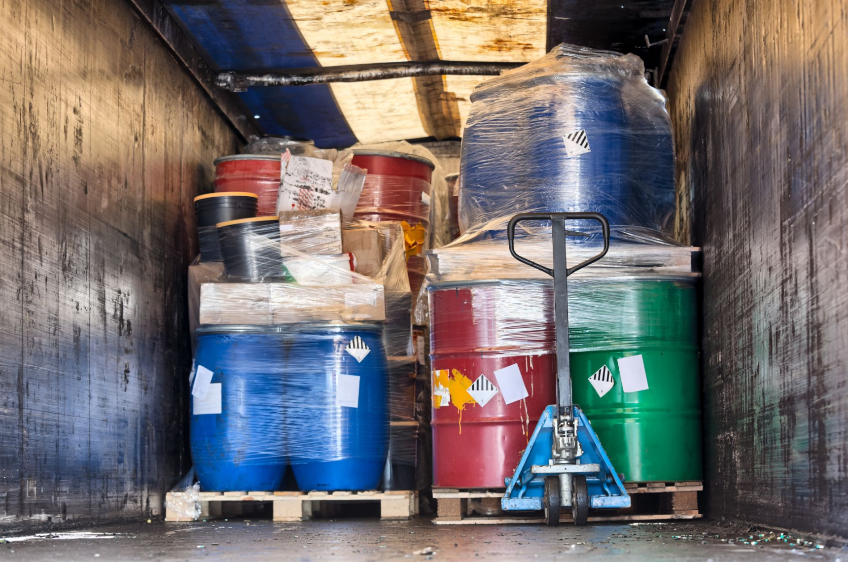 A shipment container filled with dangerous goods 