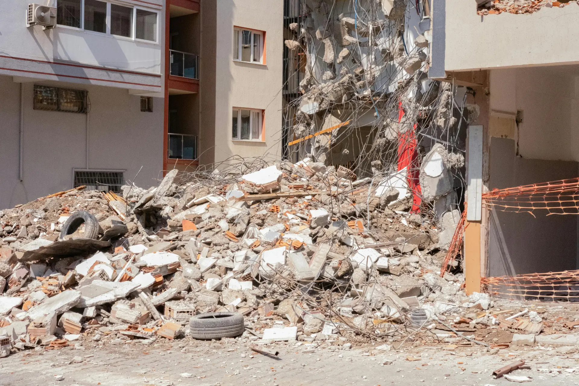 A destroyed building under construction