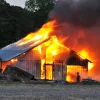 A burning commercial building