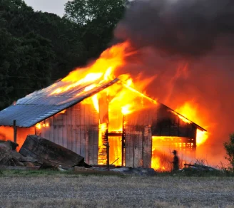 A burning commercial building